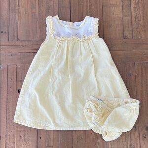 Baby Boden yellow seersucker bunny and duck embroidered dress 12-18 months